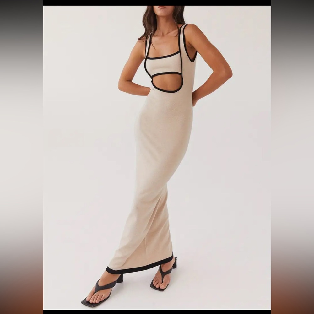 Contrast Beige Black Cut Out Dress in M